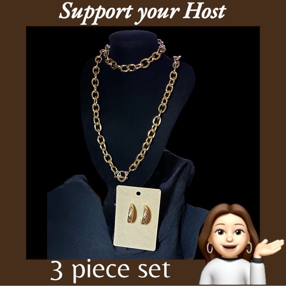 Jewelry - Host support! 3 piece set lightweight gold tone necklace, bracelet and earrings